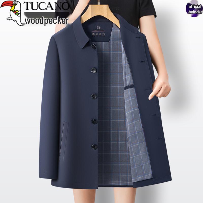 

Куртка мужская повседневная свободного кроя с отложным воротником Woodpecker для мужчин среднего и пожилого возраста - Весна и Осень 2025 L темно-синий