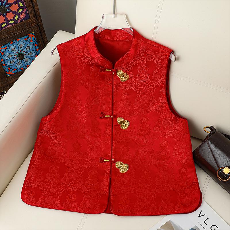 

2026 Retro Spring Vest for Middle-Aged and Elderly Women 4XL (135-150 kg) червоний