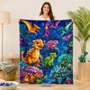 1pc Cute Dinosaur Print Flannel Blanket Colorful Volcano Jungle Design Warm And Machine Washable for Dinosaur Fans Sofa Living Room Office Travel Car