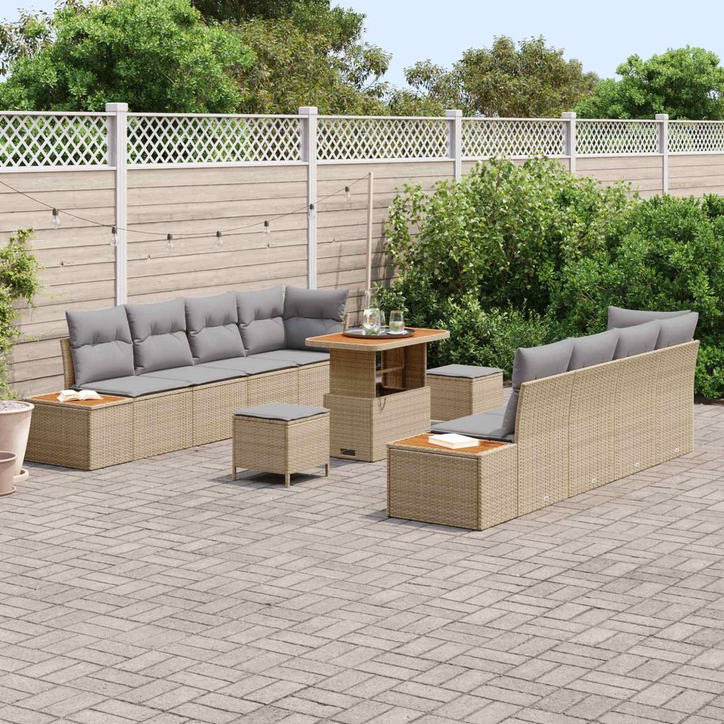 Garden Sofa Set with Cushions 11 Pcs Beige and Light Grey