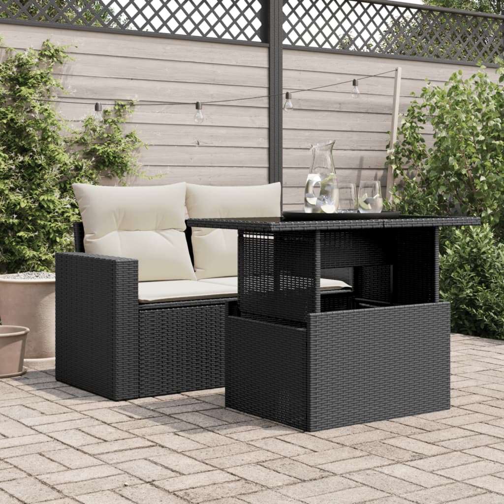 Garden Table with Glass Top Black 100 x 55 x 73 cm Poly Rattan