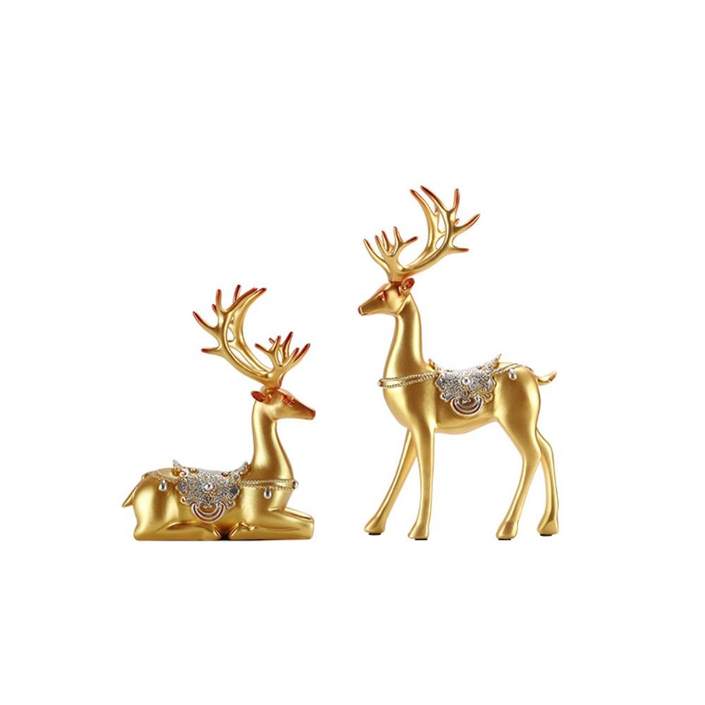2pcs Modern Couple Deer Ornaments Minimalist Animal Sculpture Miniatures Figurine  Bedroom