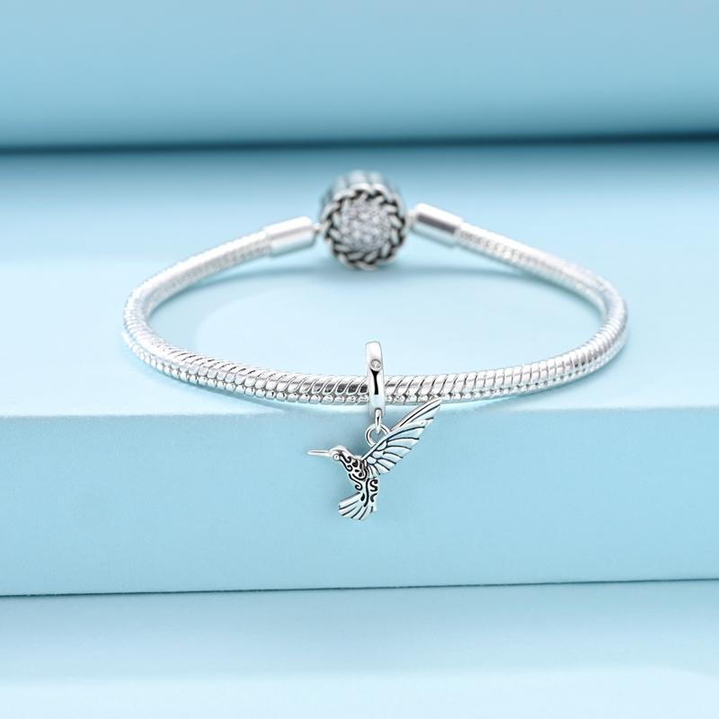 Original Real 925 Sterling Silver Charms Bead Retro Pattern Hummingbird Pendant Fit Original Bracelet For Women DIY Jewelry Gift