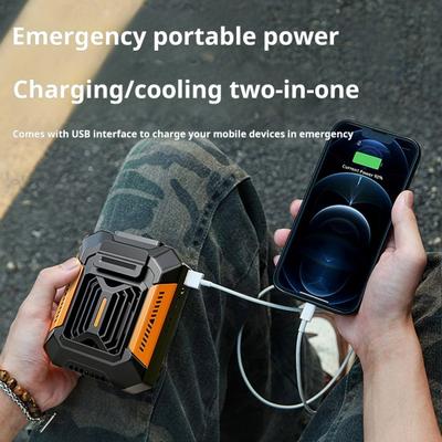 Waist Hanging Cooling Fan 3 Levels Adjustable Waterproof Portable Multifunctional LED Flash Power