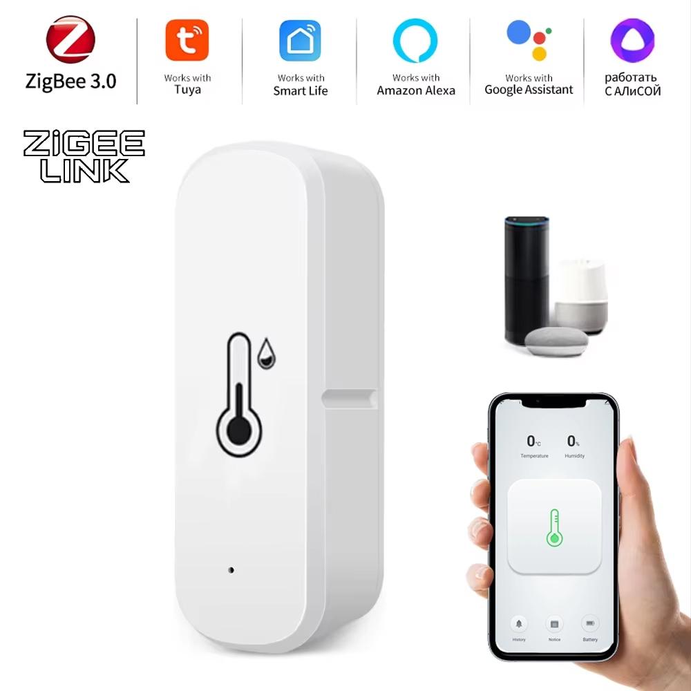 Tuya Zigbee 3.0 Датчик температуры и влажности Умный дом Комнатный термометр Гигрометр Мониторинг через приложение Удаленная работа с Alexa Zigbee 3.0