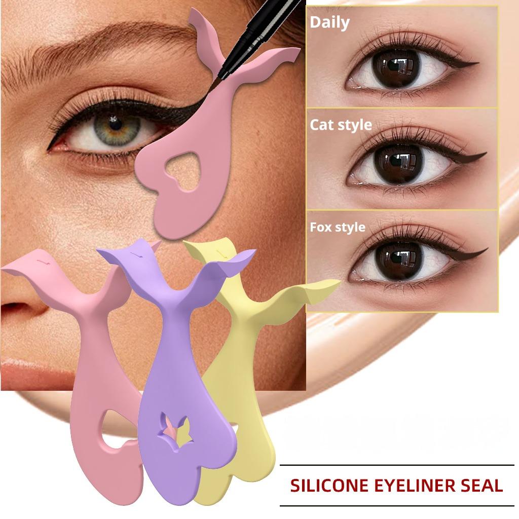 3pcs Cat Eye Eyeliner Stamp & Stencil Kit,3D Reusable Silicone Tool for Winged Eyeliner Eyeshadow Lip Peak, Easy Perfect Makeup,