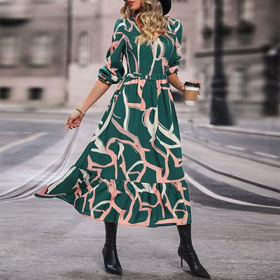 2025 New Autumn Women's V-neck Printed Dress