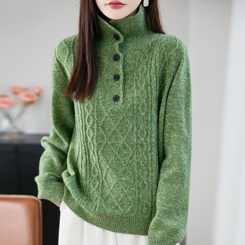 Women's Thickened Lapel Sweater: Warm Stand-up Collar Knitwear for Autumn/Winter