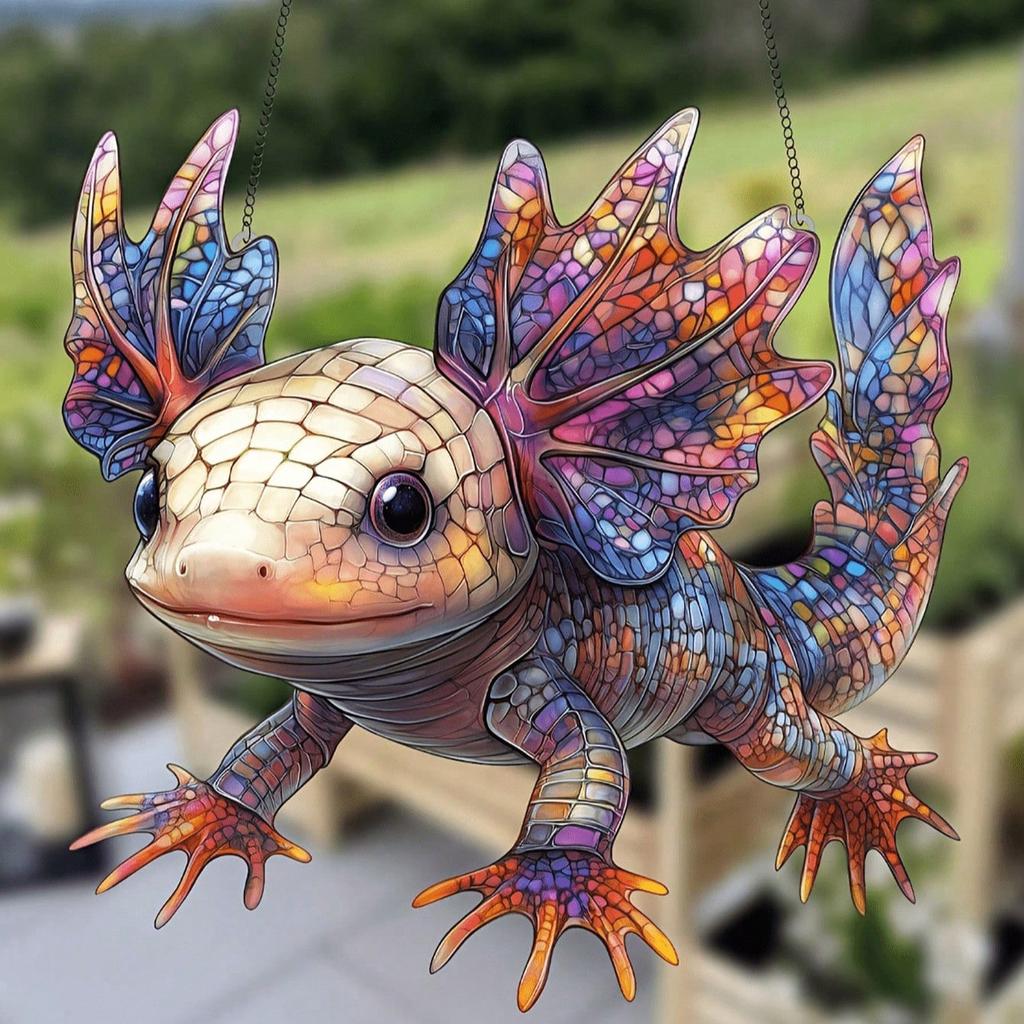 Mexický axolotl barevný lapač slunce 2D akrylový závěs na okno, vhodný pro dekoraci domu a zahrady