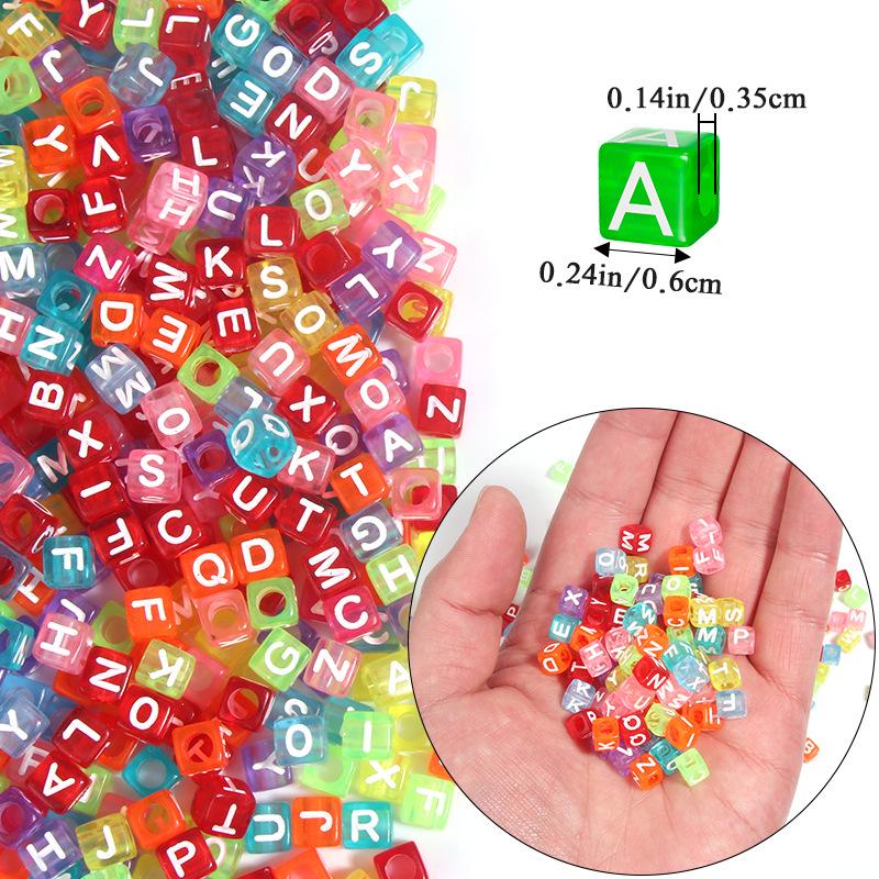 100 Pcs Acrylic Transparent Colored Square Alphabet Charms for DIY Bracelets