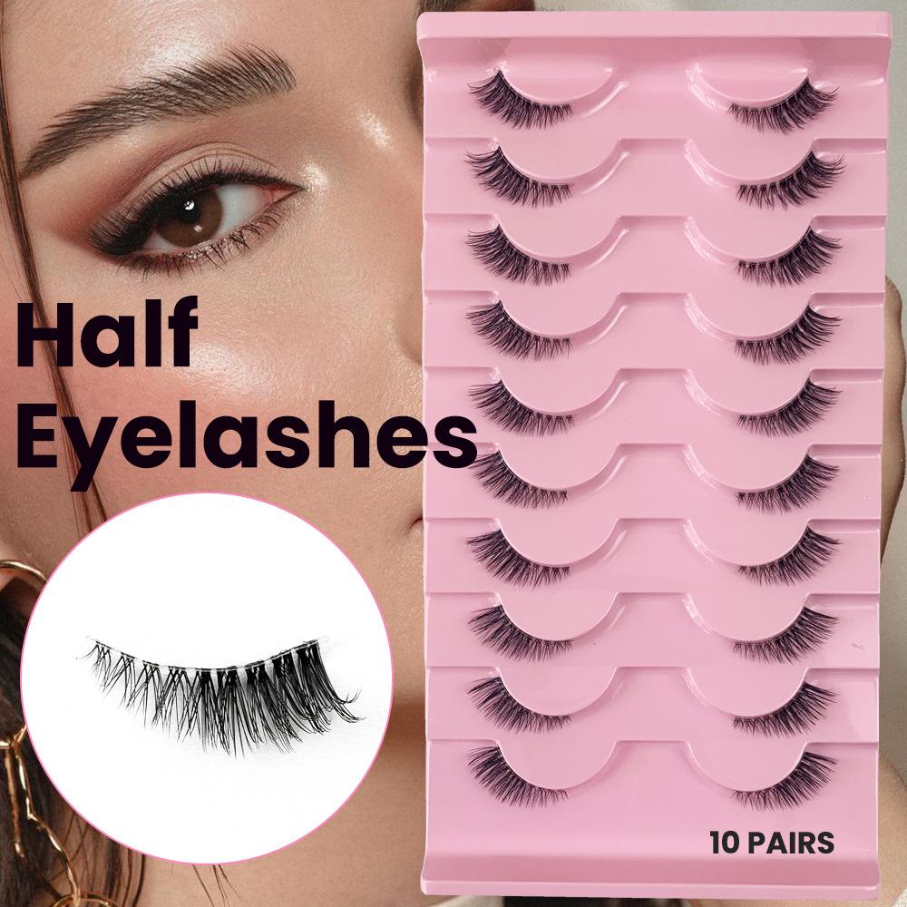 Charming and Sophisticated Fox-style Oblique Flying False Eyelashes, Half Eyelashes, Thick and Curly, Pack of Ten for Makeup
