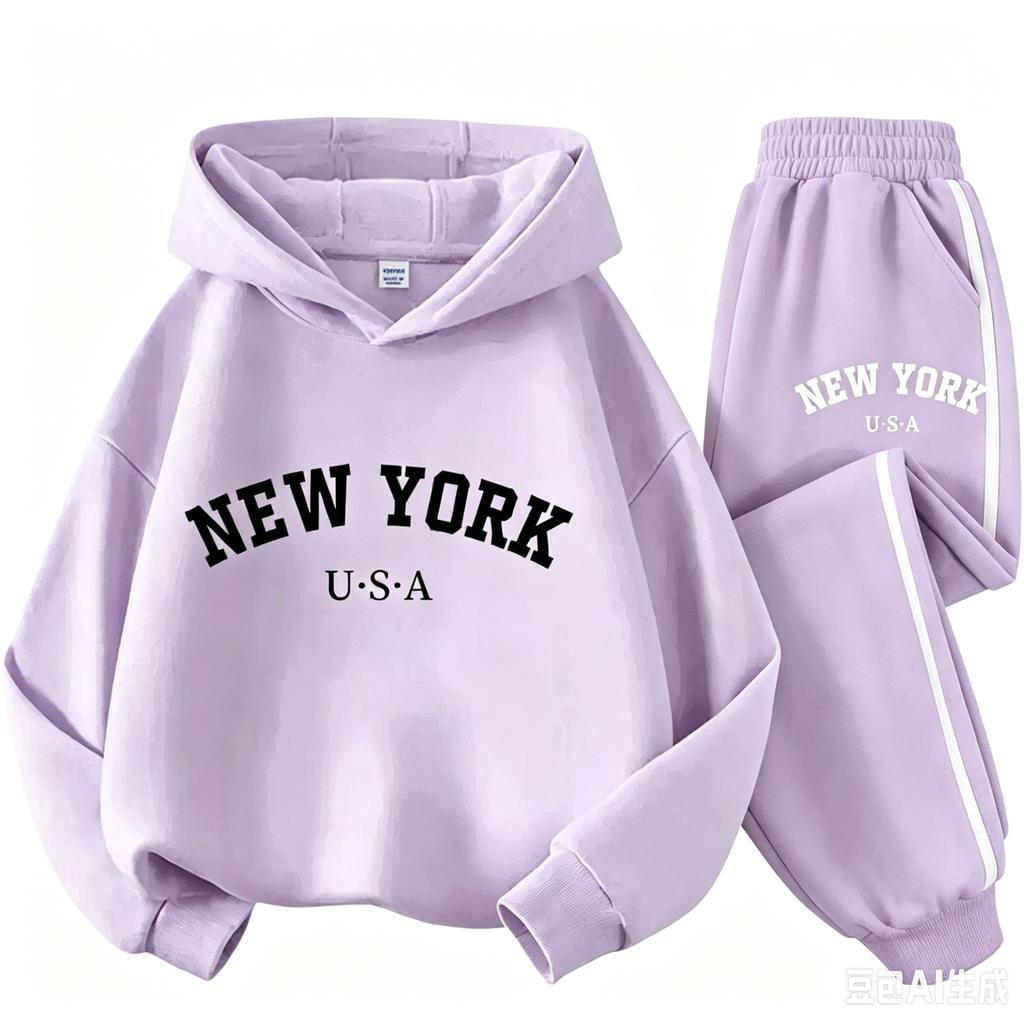 TZWYChildren Hoodie Set Autumn Winter New York USA Letter Graphic Sweatshirt Pant Suit Baby Boy Girl Kid Sport Two Pieces Tracksuit