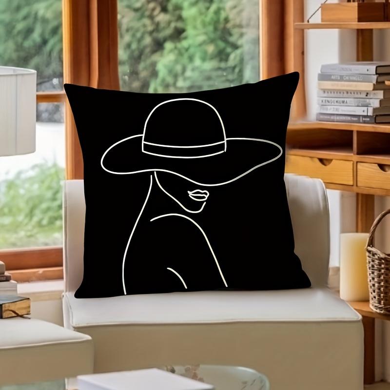 1 Современная наволочка с линейным рисунком для женщин - Простая черно-белая декоративная наволочка на молнии 40x40