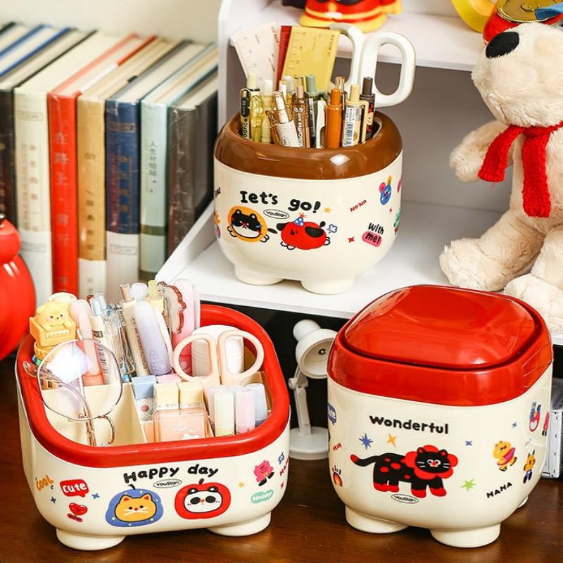 Creative Cartoon Desktop Storage Box Multi Functional Dustproof Space Saving For Student Desk Office