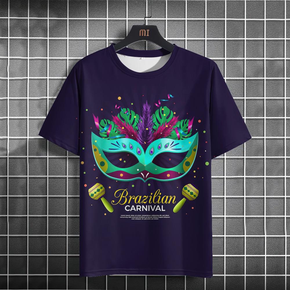 Brasil Karneval Herren T-Shirt 3D Druck Sweatshirt Festivalkleidung Für Herren Sommer Rundhals Locker Kurzarm Männlich Freizeit-Tees