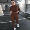 VEZFAA Women's Fashion Casual Spring Autumn Solid Color Print Long Sleeve O-Neck Trousers Pants Suits