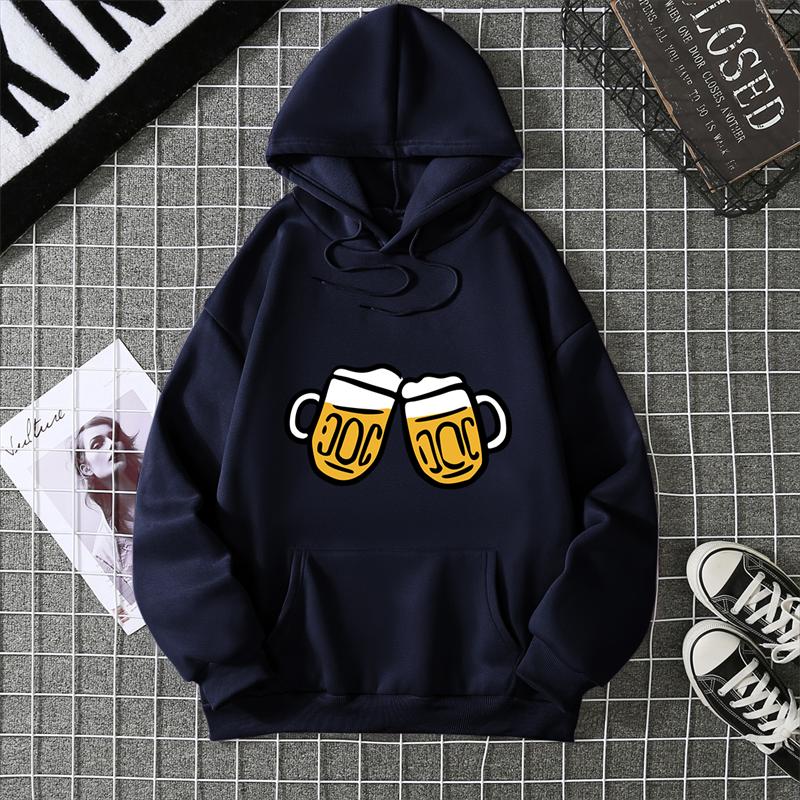 Hoodie Clinking Beer Mugs Print Lively Social and Festive Free Style Graphic Soft Fabric for Celebration-Themed Casual Looks