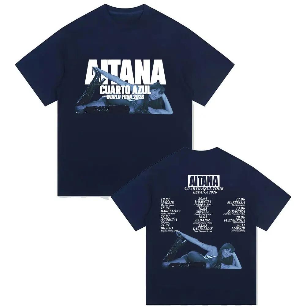 Camiseta con Estampado Aitana Cuarto Azul World Tour 2026 para Unisex y Mujeres Hiphop Retro Verano Invierno Estampado Camiseta de Algodón Puro