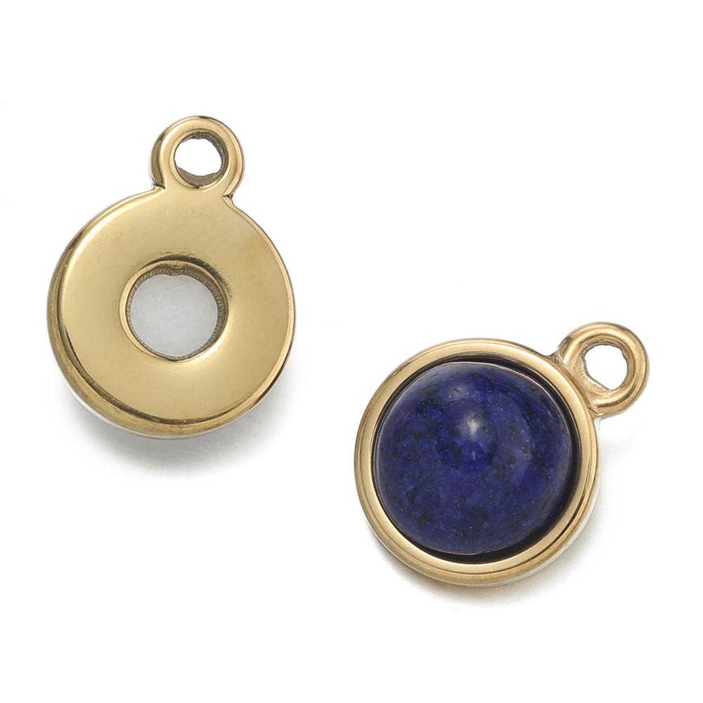 1pc Gold Color Stainless Steel with Round Natural Stone Charms Pendants for Earrings Necklace Jewelry Making Accessories