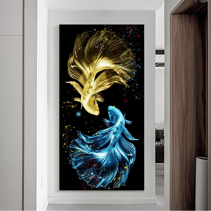 Abstract Animal Poster Colorful Lucky Koi Fish Canvas Painting Luxury Home Decor for Living Room Chinese Style Wall Art Print