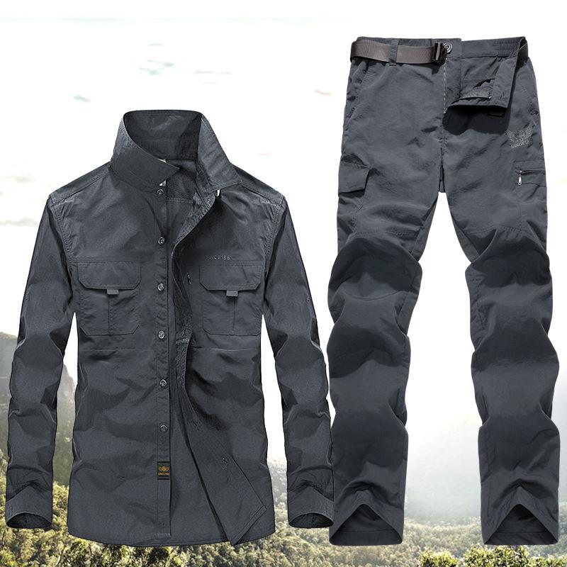 Set Due Pezzi da Uomo Taglie Forti per Primavera e Autunno: Giacca a Bottoni Asciugatura Rapida + Pantaloni Comodi, Abbigliamento da Escursionismo all'Aperto, Abbigliamento Sportivo, Abbigliamento da Lavoro