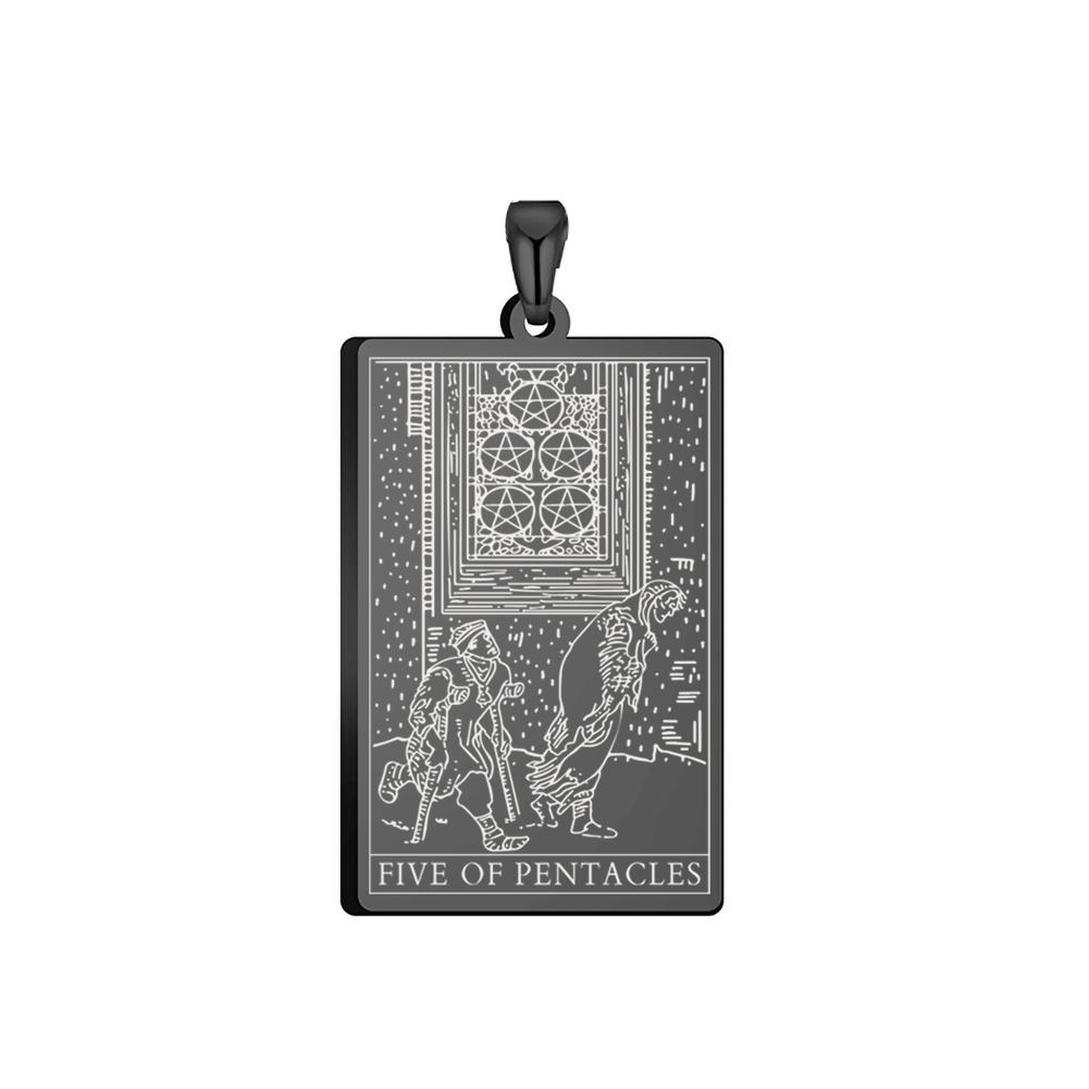 Dawapara Pentacles Tarot Card Pendant for Necklace Stainless Steel Golden Black Jewelry Accessories Charms Pendants