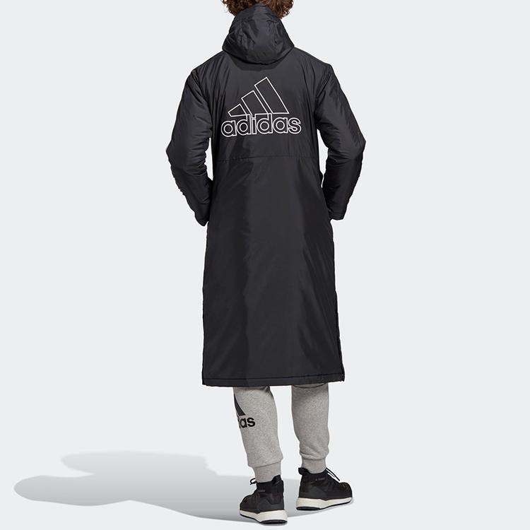 Adidas Long Insulated Coat With Side Slit And Printed Logo Men Outerwear Black GF0000