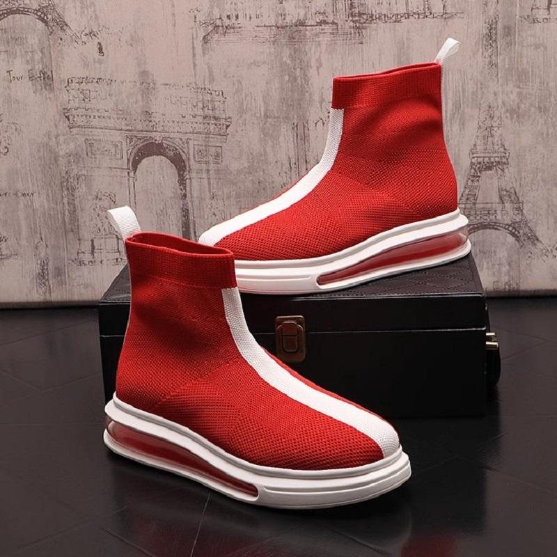 Fashion New High Top Mesh Sock Sneakers Fashion Black Brand Designer Mens Slip on Boots Luxury Cartoon Vulcanized Shoes A11