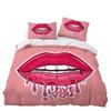 2026 NEW Couple Bedding Kiss Sketch Crimson Lips Kissing Guest Room Duvet Cover Set (1pc* Duvet Cover + 2pcs Pillowcase)