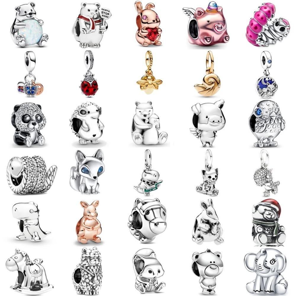 925 Silver Rabbit Panda Kangaroo Caterpillar Charm Beads for DIY Bracelet Women Jewelry Boutique