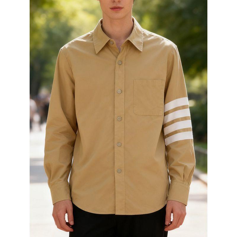 Tb Shirt for Women, Couple Style, Classic Four-Stripe Loose Casual Oxford Fabric Jacket, Long-Sleeve Patchwork Base Shirt for Men