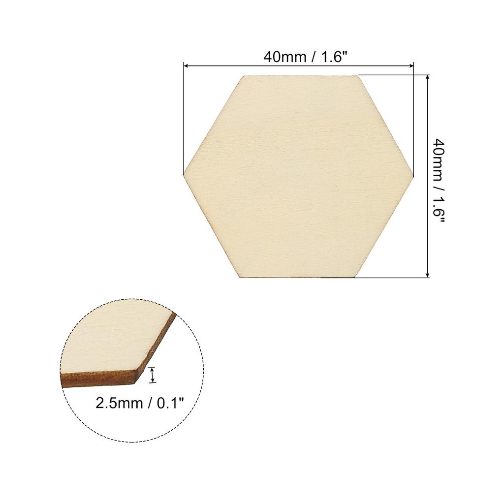 50/100/200pcs Wood Pieces Unfinished Hexagonal Wood Shapes Blank Wooden Cutouts Ornaments Natural for Christmas Craft Projects