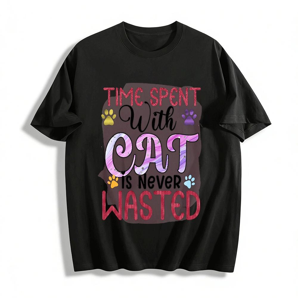 Time Spent With Cat Is Never Wasted Paw Print Tee T Pure cotton T-shirt XXS