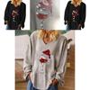 Trendige Damen Weihnachten Weinglas V-Ausschnitt Langarm Pullover Bluse Tops