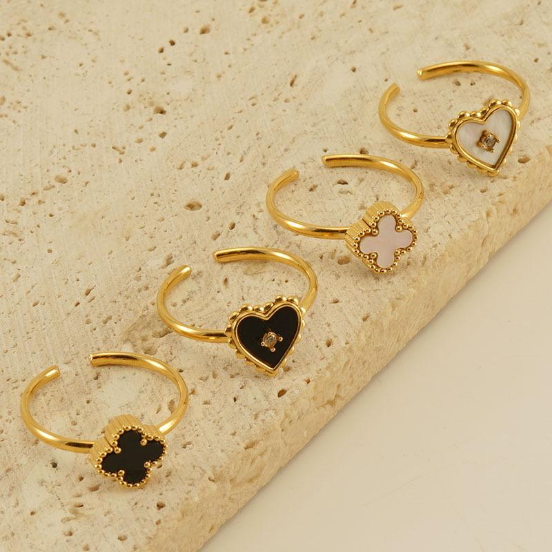 8K Love Open Ring Women's Niche High-end Four-leaf Clover Adjustable Ring 2026