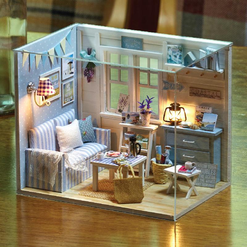 Diy Dollhouses Hut Creative Gift for Children's Birthday Gift, Practical Handmade Assembled Model with Light