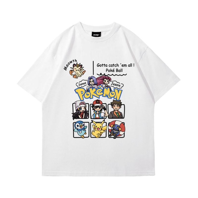 Tričko s krátkým rukávem na téma Pokémon, společný produkt pro muže i ženy, s kreslenou postavou Pikachu v létě
