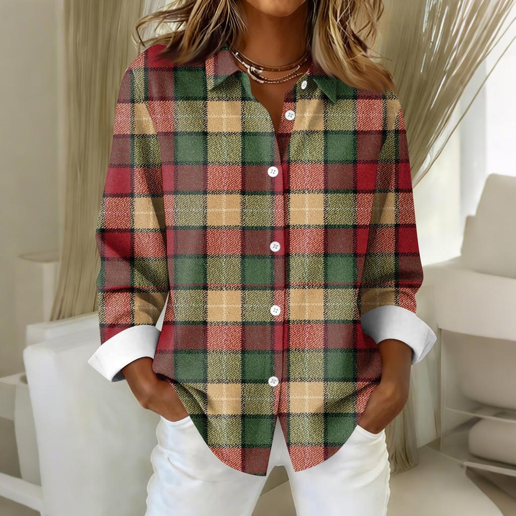 Women's Shirt Blouse Christmas Print Button Long Sleeve Casual Basic Shirt Collar Regular Top