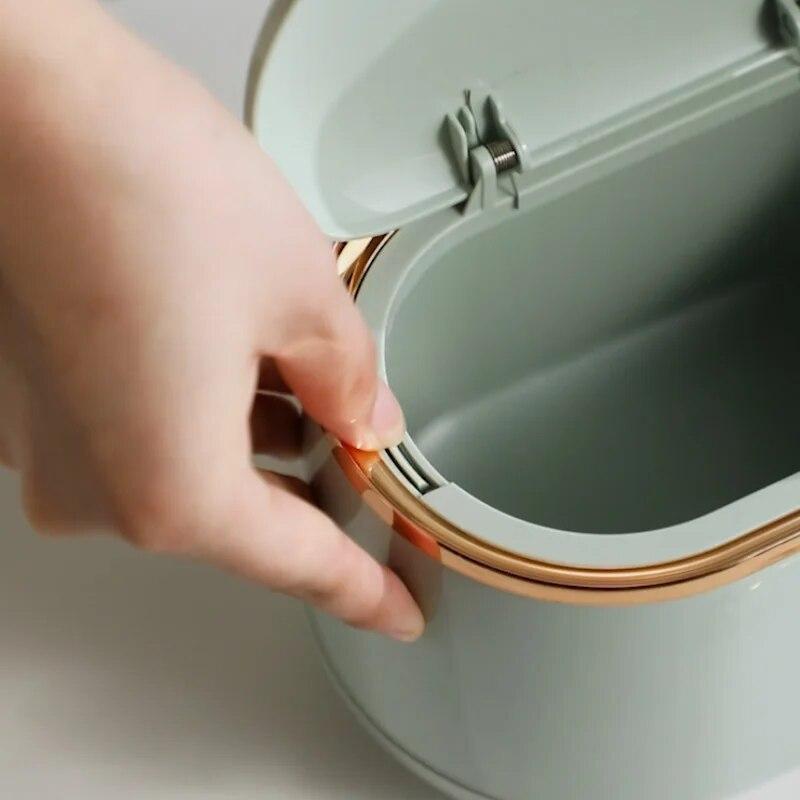 Mini Desktop Trash Can With Lid Light Luxury Plastic Press Type Trash Can For Bathroom Office, Bedroom, Living Room