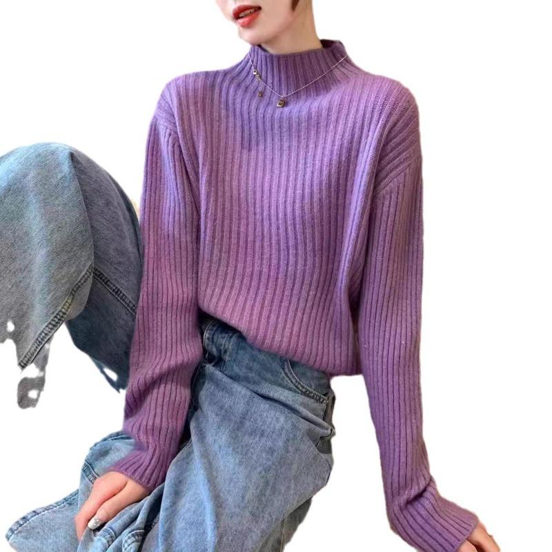 Fine Flash Thickened Semi-turtleneck Knitted Bottoming Shirt Autumn and Winter New High-end Soft Waxy Sweater Pullover with Female Inside