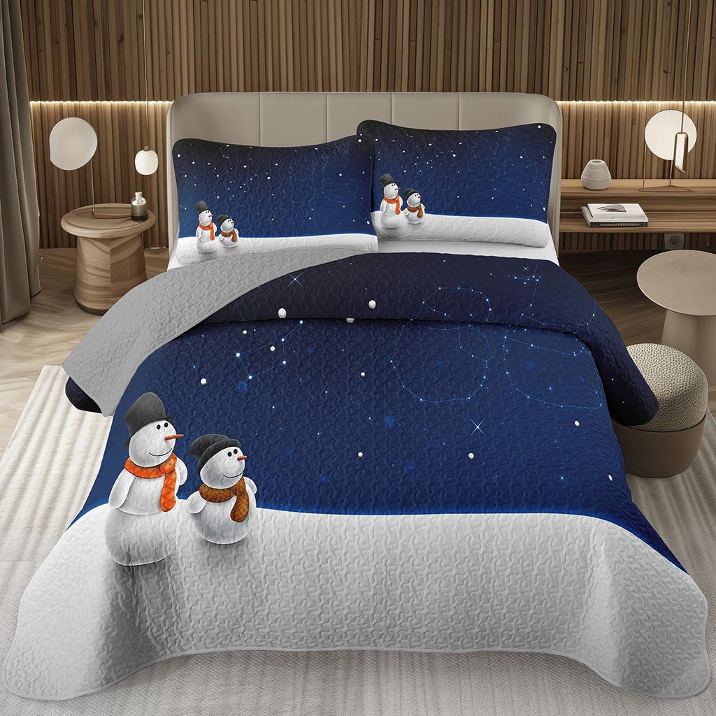 Merry Christmas Coverlet SetLovely Snowman Bedspread Twin Size for Boys Girls Dorm Room Winter Theme Cartoon Style Quilt Set