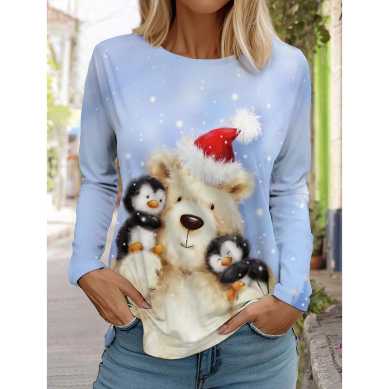 Christmas Animal Women's Long Sleeve 3D Pattern T Shirt  New Autumn Fashion Santa Claus Women's Top Harajuku  Pullover Clothing
