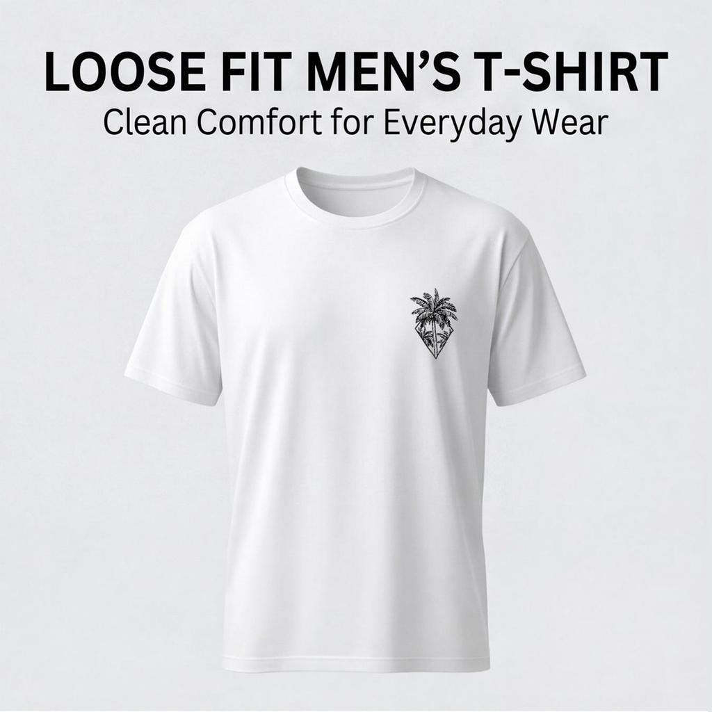 New men's short-sleeved T-shirt with palm tree print, perfect for vacation and leisure, comfortable and soft, a summer essential.