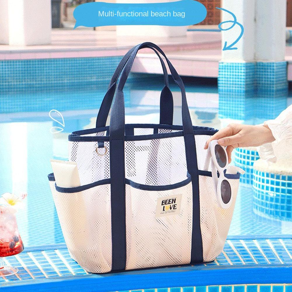 Foldable Handheld Mesh  Beach Bag Breathable Swimming Handbag Portable Toiletry Tote Bag  Travel