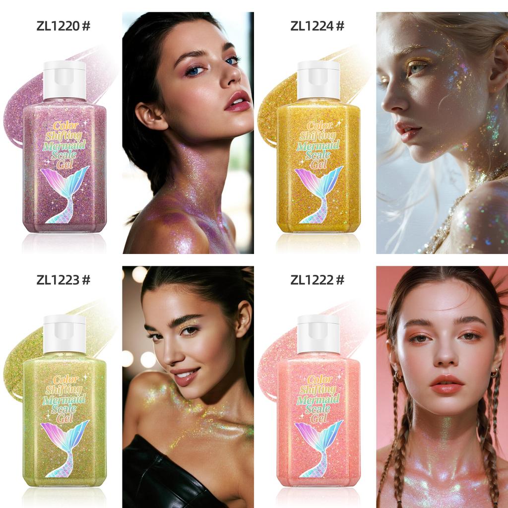 Body Glow Gel With Colorchanging Mermaid Scales For Facial Makeup And Festival Sparkle
