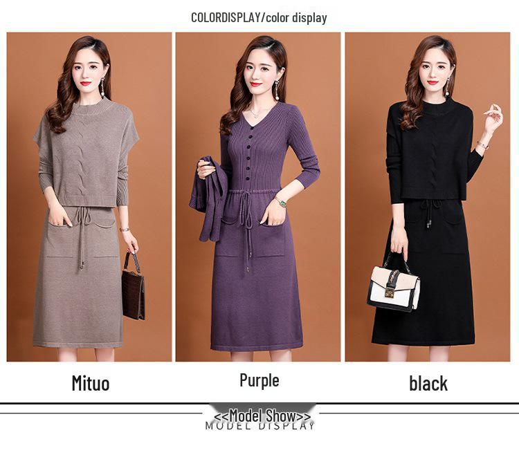 Women's High-End Wool Knitted Two-Piece Dress - 2025 Autumn Fashion