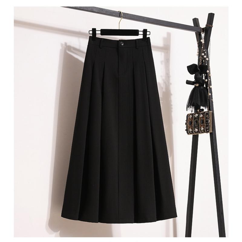 

DIMANAF 2026 Plus Size Women Skirts Autumn Winter Thick Elastic Oversize Fashion Solid A-Line Long Skirt Elegant Pleated Skirt XXL чорний