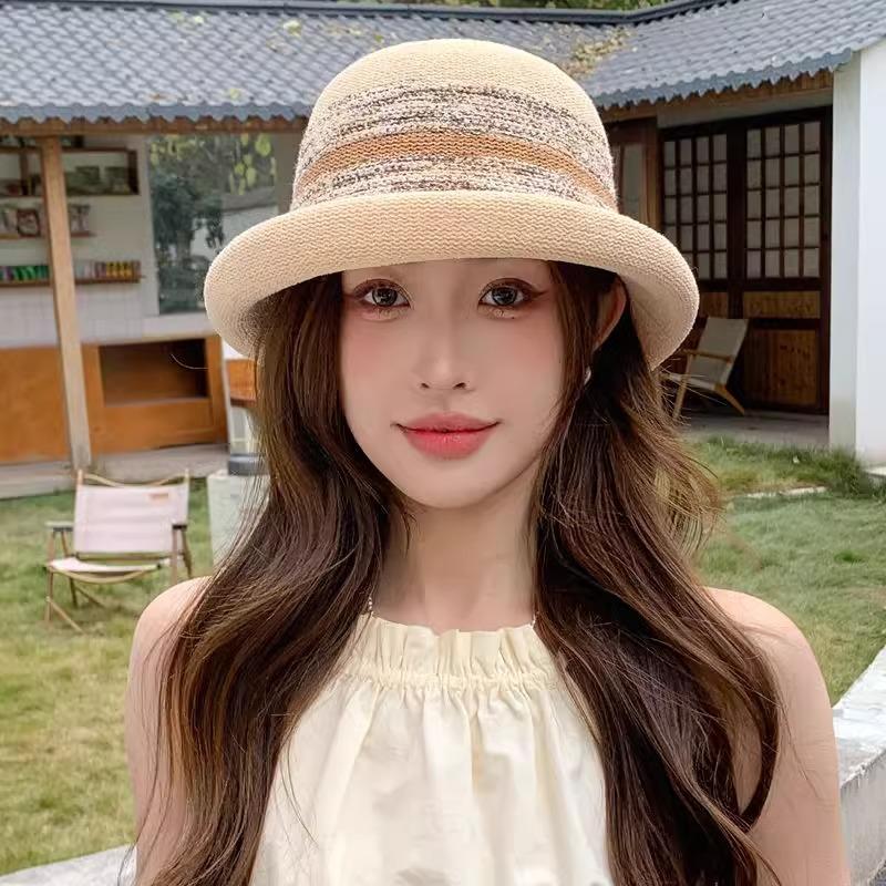 Summer and Autumn Curling, Small Face, Sunscreen, Sunshade, Breathable Straw Bucket Hat Woman