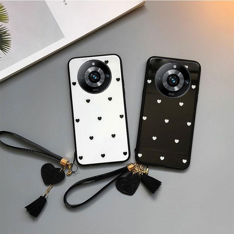 Handyhülle aus gehärtetem Glas mit Herzmotiv für VIVO X100 Pro X100S, stoßfeste harte Rückseite für VIVO X100 S X100 Ultra mit Quastenband