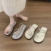 Flat Bottom French Set Toe Small Cool Slippers Women's 2025 New Summer Soft Bottom with Skirt Rhinestones Beautiful Seaside Sandals